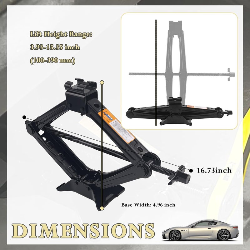 Figpade Car Scissor Jack Kit with Lug Wrench & Ratchet Wrench,2T Car Jack Kit for Cars Lifting & Tire Changing,Heavy Duty Scissor Jacks for Cars Tools Lift Range from 3.93" to 15.35" - Image 3